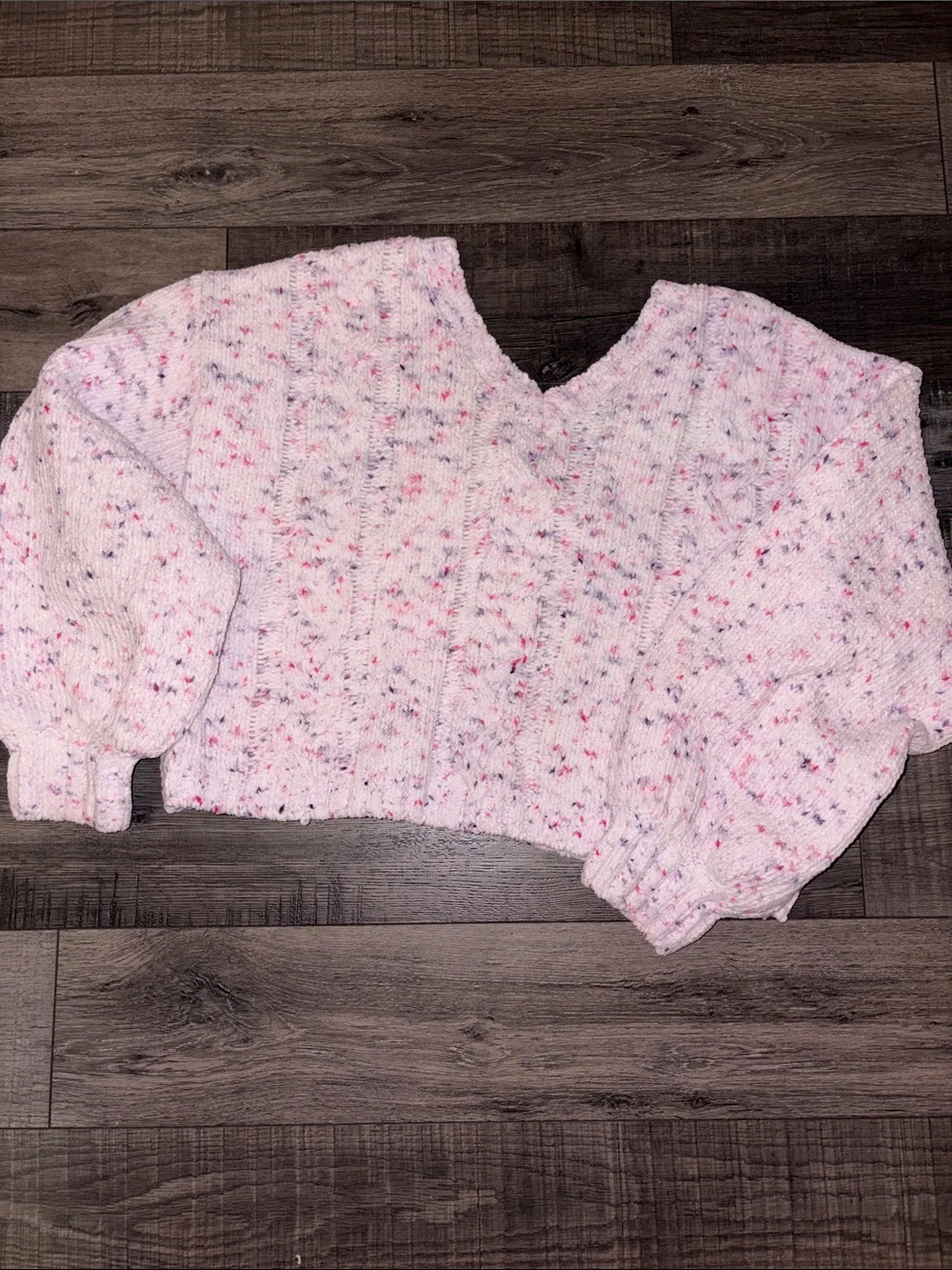 The Children's Place Pink Speckled Lace-Up Balloon Sleeve Sweater